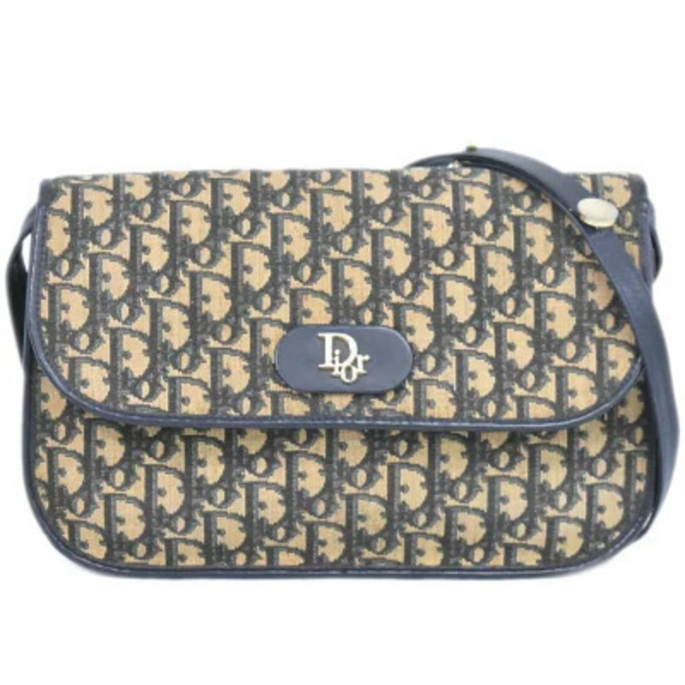 Christian Dior Trotter Canvas Shoulder Bag Navy Blue
